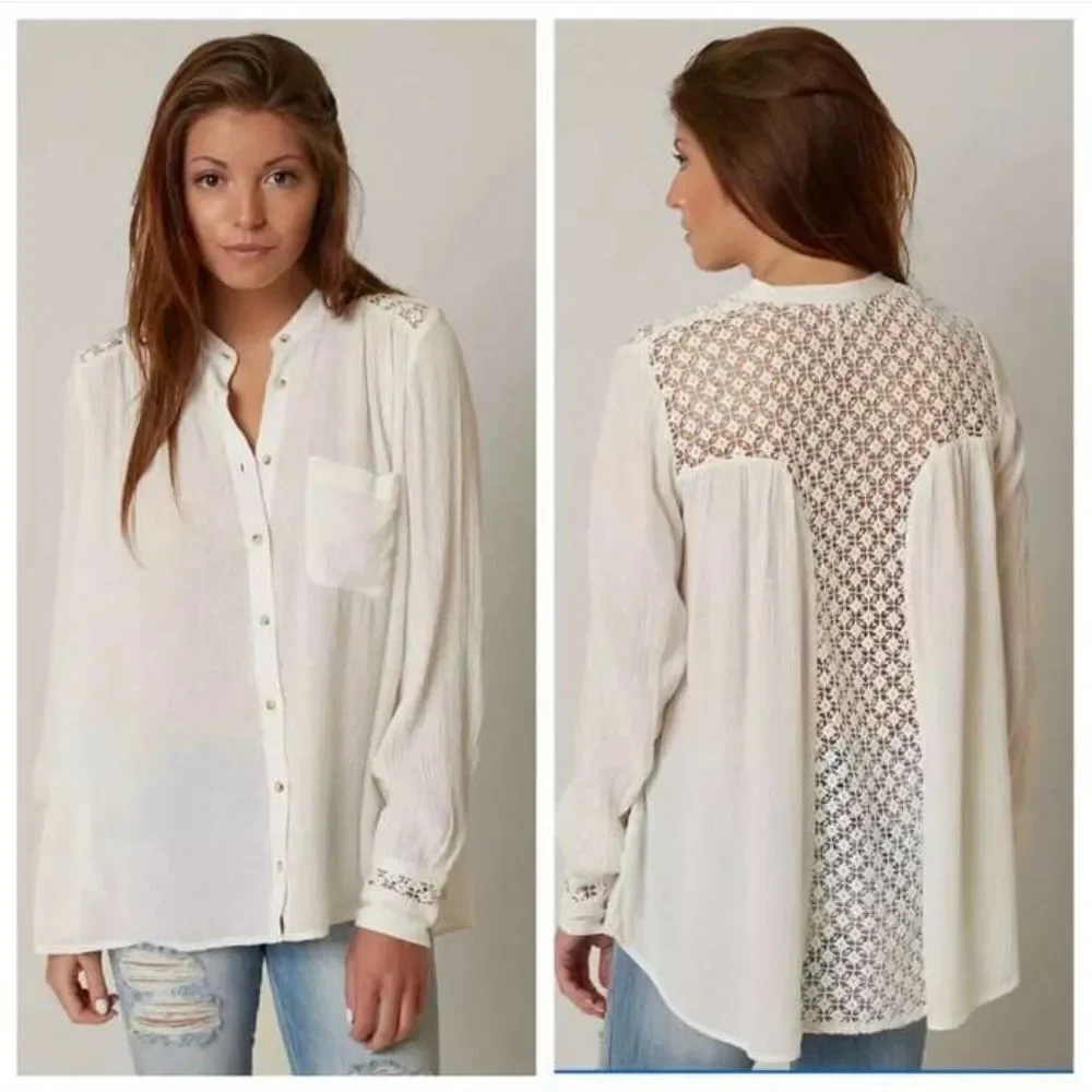 Free People The Best White Crochet  Blouse Size M